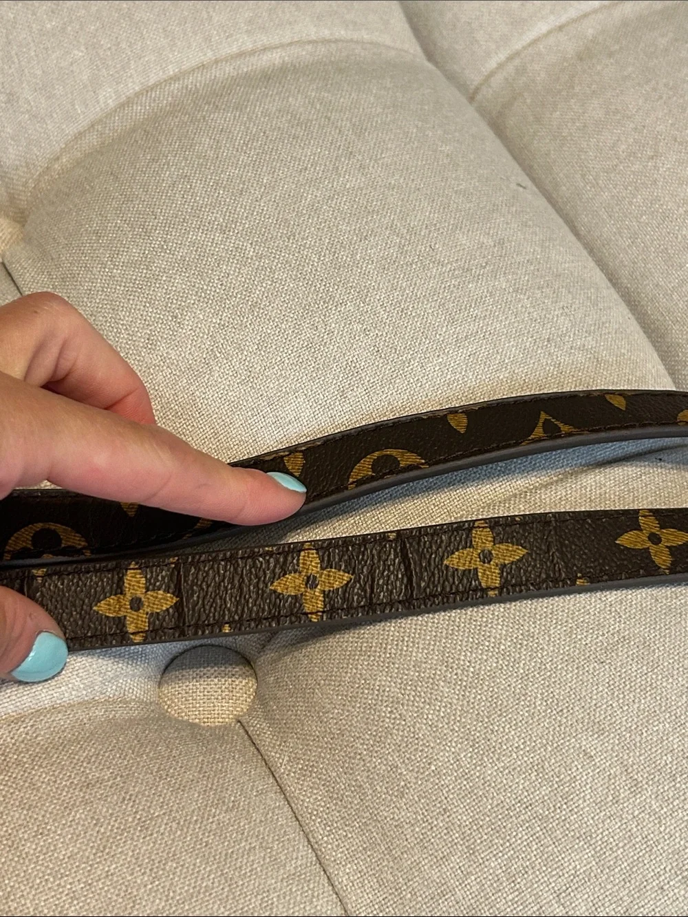 Designer-Inspired Brown Monogram Crossbody Strap with Gold Hardware